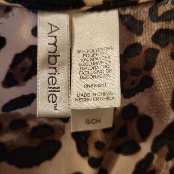 Ambrielle Small Y2K Leopard Print Lace Trim Deep V-Neck Tie Waist Top - Picture 6 of 6